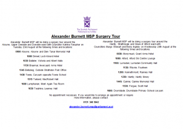 alexander burnett msp surgery tour aberdeenshire west 2016